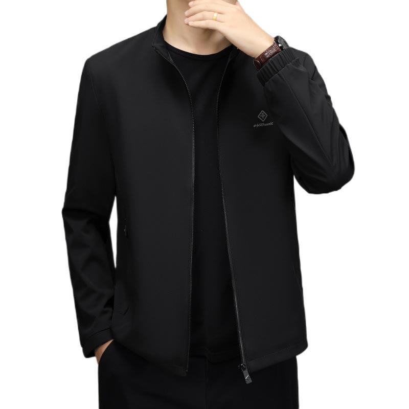 ジャケット メンズ 男性用 ブルゾン アウター 立襟 無地 春秋 ポリエステル 修身 厚手 紺色 黒 ビジネス 普段使い