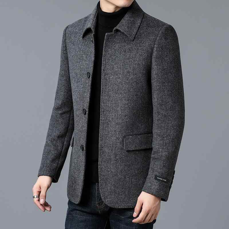 ジャケット 男性用 ウール テーラード 秋冬 格子柄 厚手 ビジネス カジュアル アウター 上着 ブラック カーキ グレー