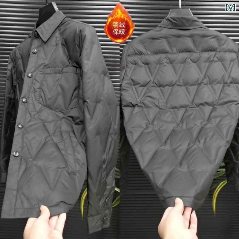 ジャケット メンズ 男性用 秋冬 襟付き ダウンジャケット 耐摩耗 コーデュロイ ポリエステル 日常着 アウター 長袖