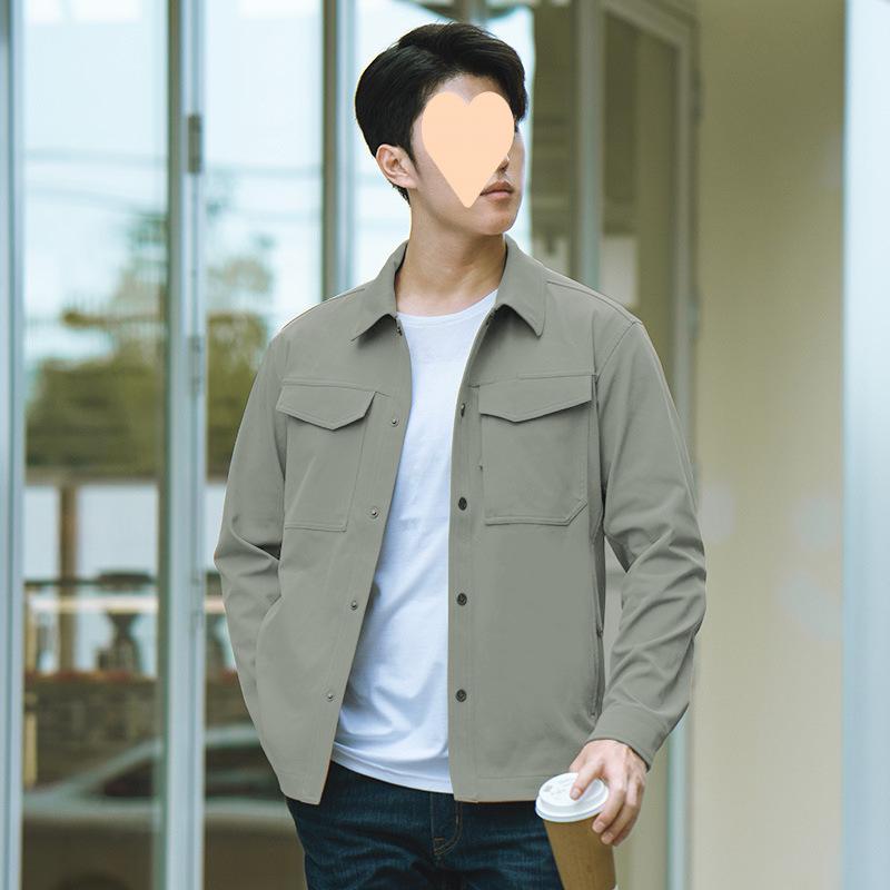 シャツ メンズ ワーク ジャケット カジュアル レトロ 普段使い 春秋 ポリエステル グレー カーキ 緑