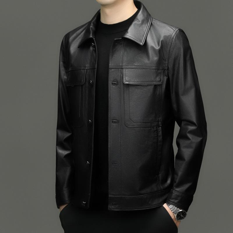 レザージャケット メンズ 革 牛革 翻襟 秋冬 防寒 あったか アウター ブルゾン ジャンパー M L XL 2XL 3XL 4XL 5XL 6XL ブラック