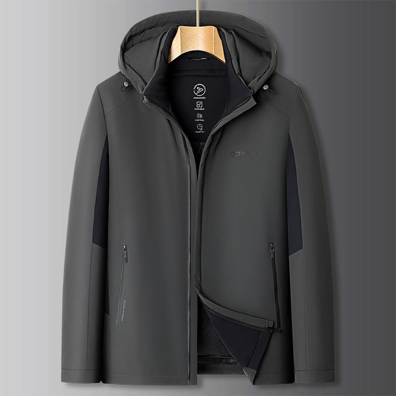 羽绒ジャケット メンズ 男性用 大きいサイズ 取り外し可能 インナーダウン 保温 アウター ミドルエイジ ゆったり フード付き 厚手 ブラック スペースグレー 冬