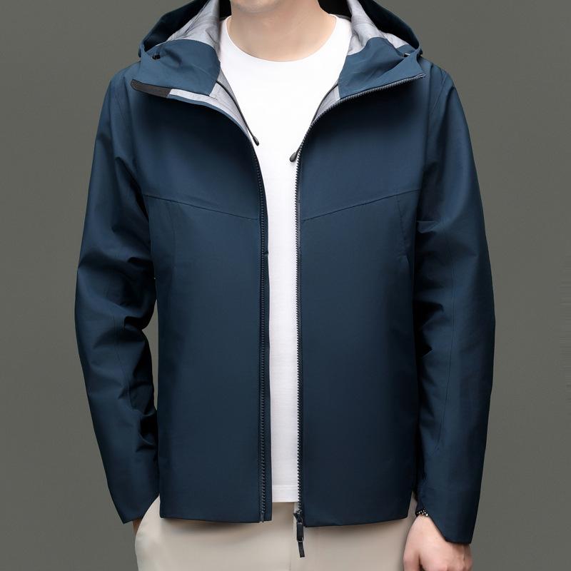 ジャケット メンズ 男性用 ブルゾン 春秋 薄手 防風 フード付き 撥水 通気性 無地 ネイビー ブラック