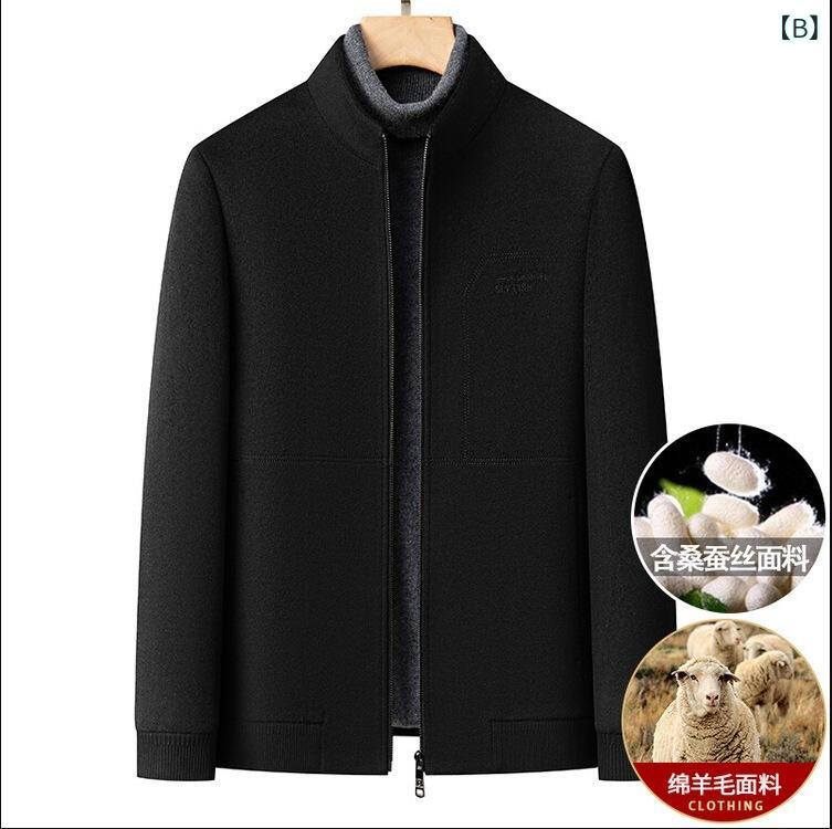 LINEAR shopのジャケット 男性用 ウール混 毛呢 アウター 立襟 ビジネス カジュアル シニア 春秋 防寒 厚手 グレー ブラック｜アングル3