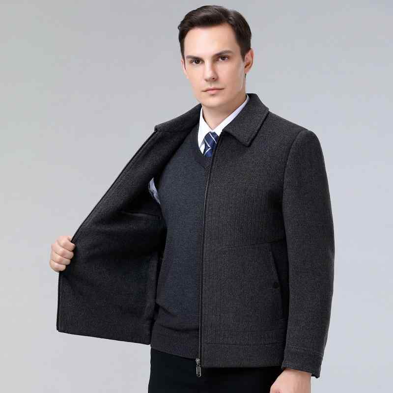 ジャケット 男性用 ウール アウター 秋冬 ビジネス カジュアル 紳士 服 上着 厚手 防風 多ポケット 深グレー 黒 コーヒー色