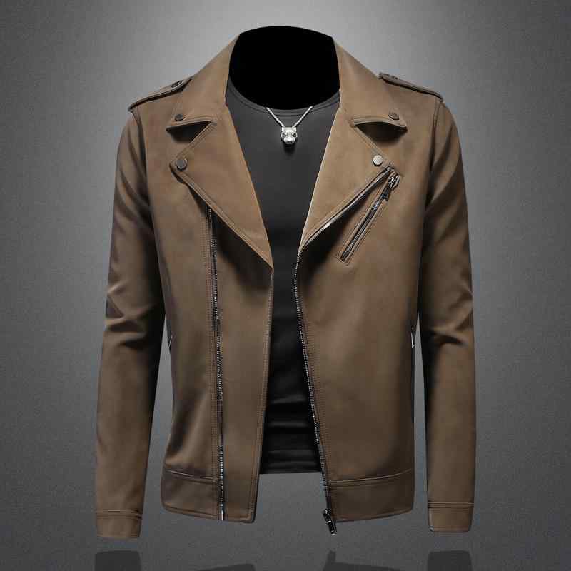 レザージャケット 男性用 鹿皮 ベルベット調 裏地ポリエステル 秋物 アウター カジュアル オシャレ 着心地が良い 防寒 カッコイイ 普段着 長袖 ブルゾン ジッパー カーキ ブラック