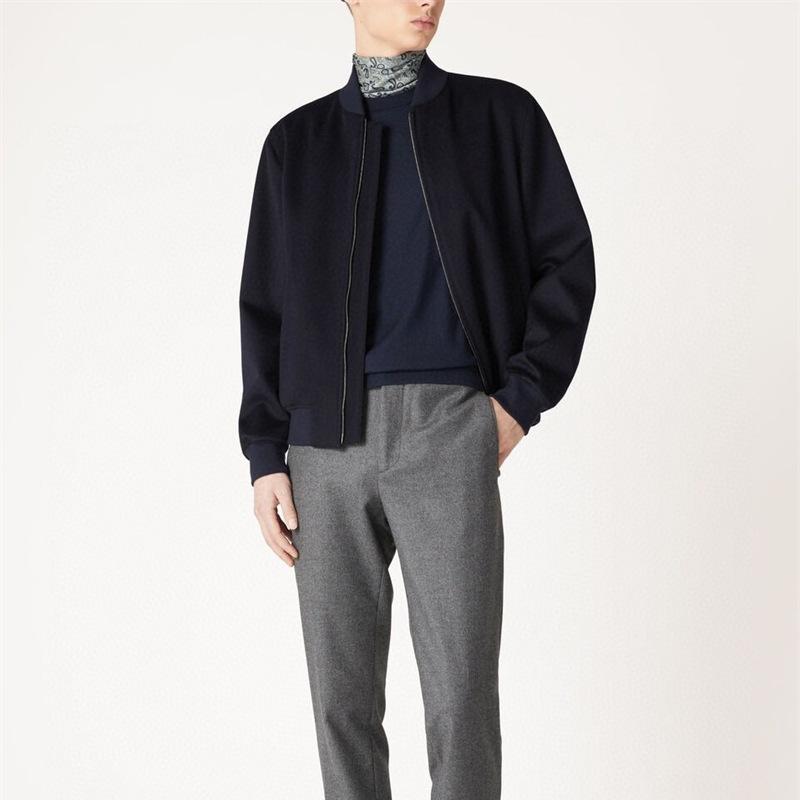 ジャケット 男性用 ウール混紡 スタンドカラー 配色 ブルゾン ゆったり 普段使い 秋冬 ブラック グレー(x3)