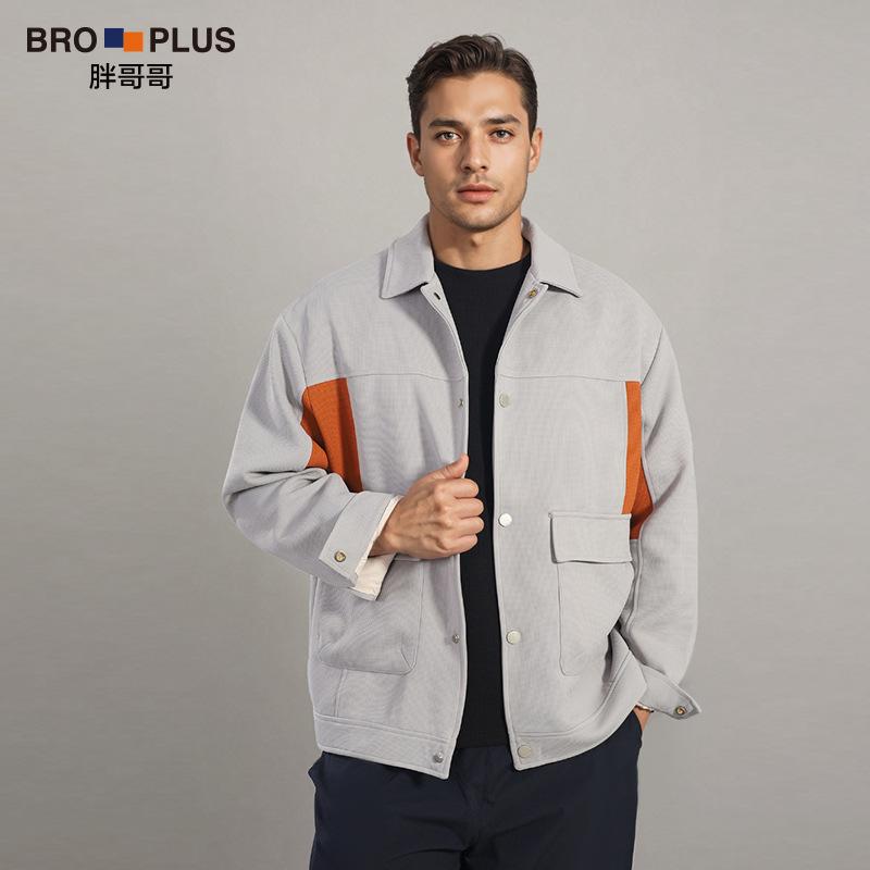 ジャケット 男性用 大きいサイズ ワッフル 襟付き アウター 配色 ポリエステル ブラック ミルクホワイ..