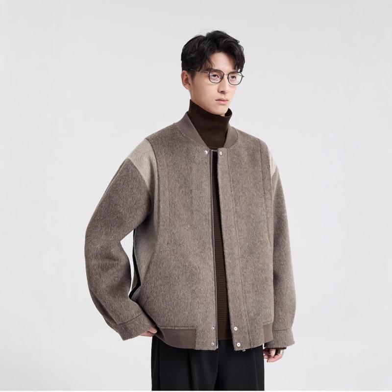 ジャケット メンズ 男性用 ウール ブルゾン 配色 切り替え バイカラー スタジャン風 秋冬 アウター