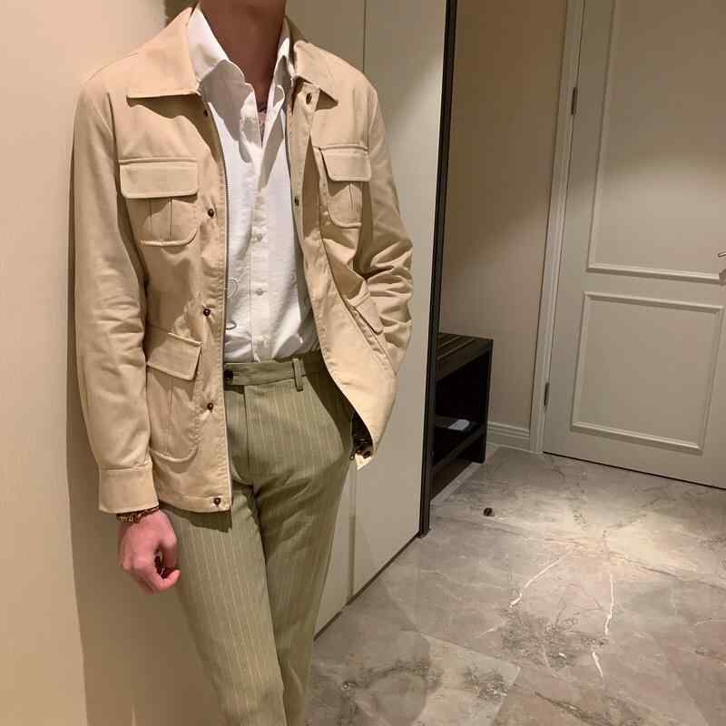 ジャケット メンズ 男性用 秋冬 ビジネス 通勤 コットン レトロ ハンティングジャケット風 カジュアル 長袖 襟付き 無地 コーヒー色