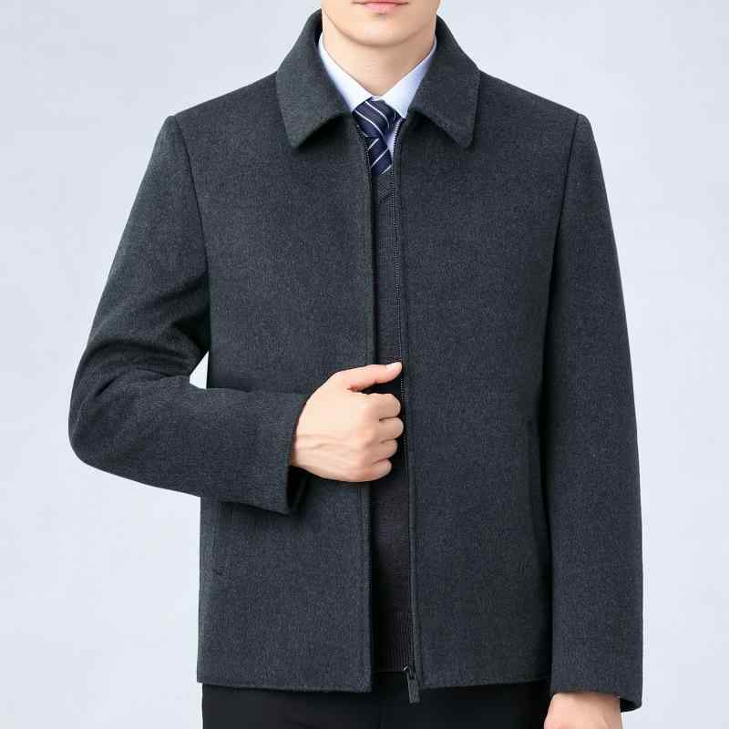 ジャケット メンズ 男性用 ウール混 羊毛 ダウンインナー付き ブルゾン 冬 防寒 暖かい 厚手 ミドルエイジ 紳士服 アウター 上着 襟付き 無地 グレー キャメル ブラック グリーン