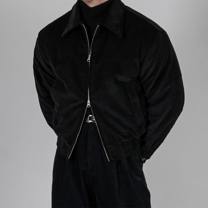 ジャケット 男性用 コーデュロイ 襟付き ジップアップ コットン 中綿 ジャンパー 秋冬 ブラック コーヒー色