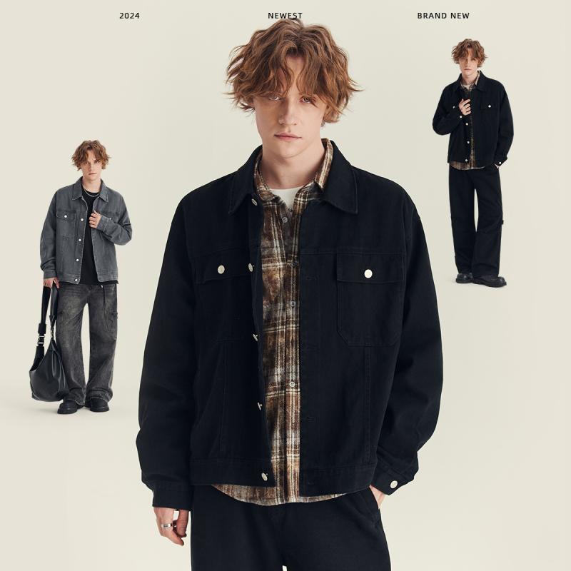 ジャケット 男性用 メンズ コットン アウター 秋冬 街頭 カジュアル 無地 襟付き ミドル丈 多ポケット 黒/カーキ/グレー(x3)