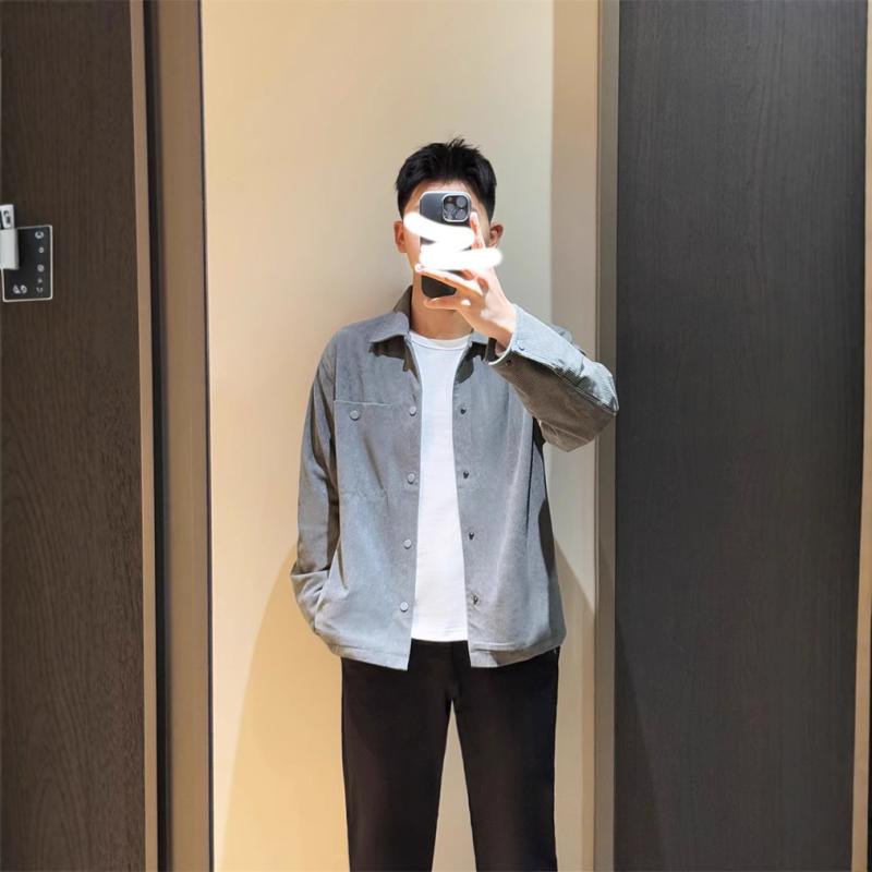 ジャケット メンズ 男性用 コーデュロイ 襟付き ライトアウター ワークジャケット カジュアルスタイル 春物 長袖 灰緑 米グレー