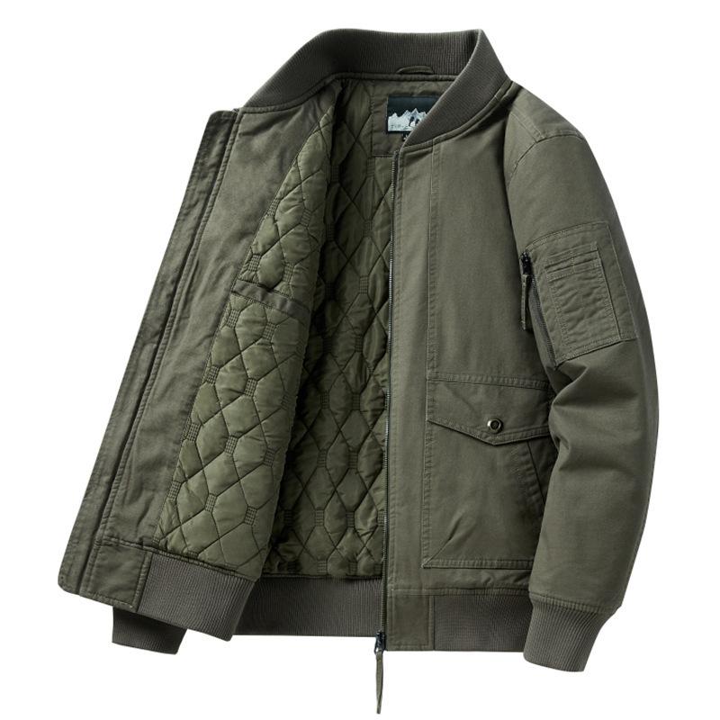 ジャケット メンズ 野球服 ジャンパー ブルゾン 秋冬 厚手 裏起毛 コットン カジュアル ゆったり リブ裾 ミリタリー カーキ系