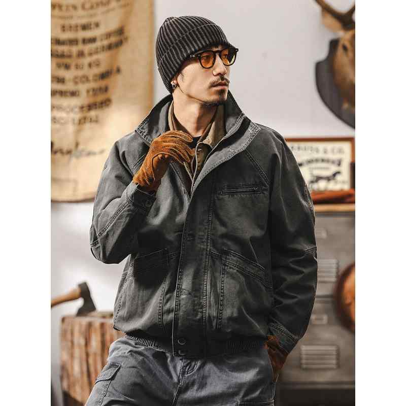 ジャケット メンズ 春秋物 アメリカンワークウェアスタイル 立襟 無地 ブルゾン ジャンパー ゆったり スポーツ 普段使い カーキ グレー