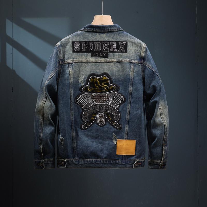 ジャケット メンズ デニム 春秋 ワーク 長袖 ブルゾン アウター ウォッシュ加工 翻襟 襟付き ゆったり カジュアル スタイル 綿 ブルー