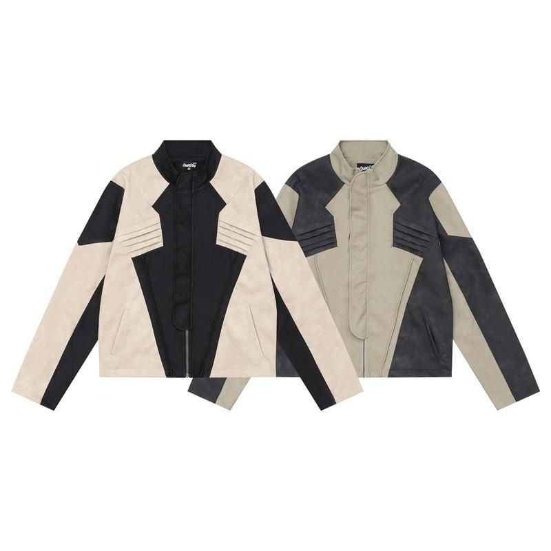 ジャケット メンズ PUレザー バイク レーシング 配色 切り替え ストリート カジュアル 春秋 合皮 アウター ジャンパー ブルゾン