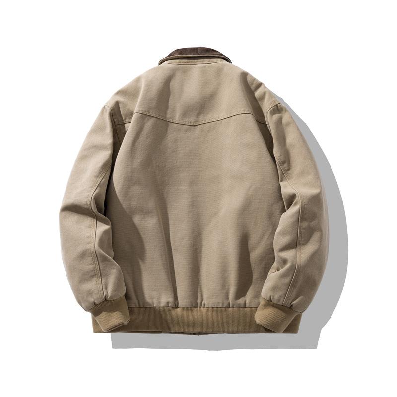 ジャケット メンズ 男性用 秋冬 厚手 ウォッシュ加工 キャンバス ワークジャケット コットン 防寒 立襟 ミリタリー アメカジ カーキ ブラック(x2)
