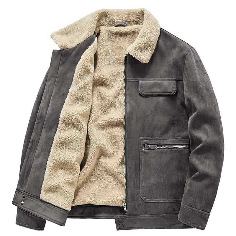 ジャケット メンズ 男性用 秋冬 多ポケット 翻襟 スエード調 ブルゾン 作業着 ストレッチ 厚手 裏起毛 アウター 黒 カーキ コーヒー