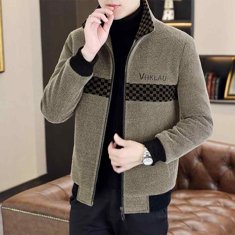 ジャケット メンズ 男性用 秋冬 金貂绒風 毛呢 アウター ビジネス 普段使い 厚手 防寒 深グレー ブラック カーキ