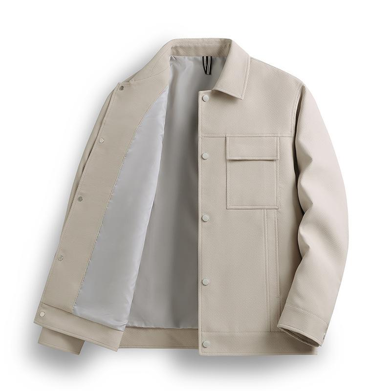 ジャケット メンズ ワークジャケット ライトアウター 襟付き 無地 ポリエステル混紡 ミリタリー スタイ..