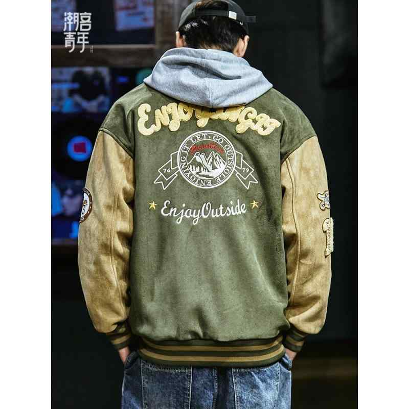 ジャケット メンズ 男性用 スタジアムジャンパー 秋冬 スエード ボア付き フライトジャケット 厚手 ルーズフィット カジュアルスタイル ブルゾン