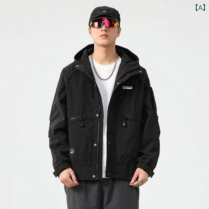 ジャケット メンズ ミリタリー 春秋 アウター ブルゾン カジュアル 立襟 長袖 無地 ブラック系 カーキ 普段使い