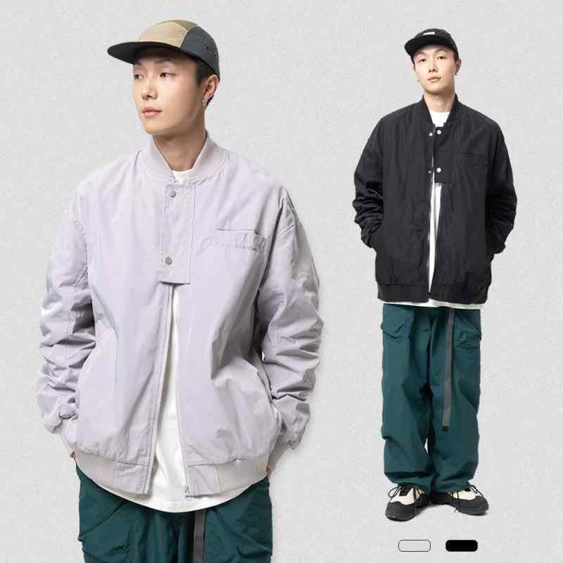 ジャケット 男性用 スタンドカラー 刺繡 ポケット付き ポリエステル 日系 レトロ ブルゾン 秋冬 ブラック グレー(x2)