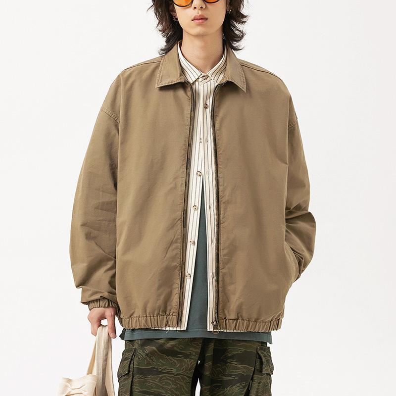ジャケット メンズ 男性用 秋冬 高見え アメリカンカジュアル ウォッシュ加工 コットン アウター トップス ブルゾン 襟付き 黒 グレー カーキ ピンク系 紫 S M L XL 2XL
