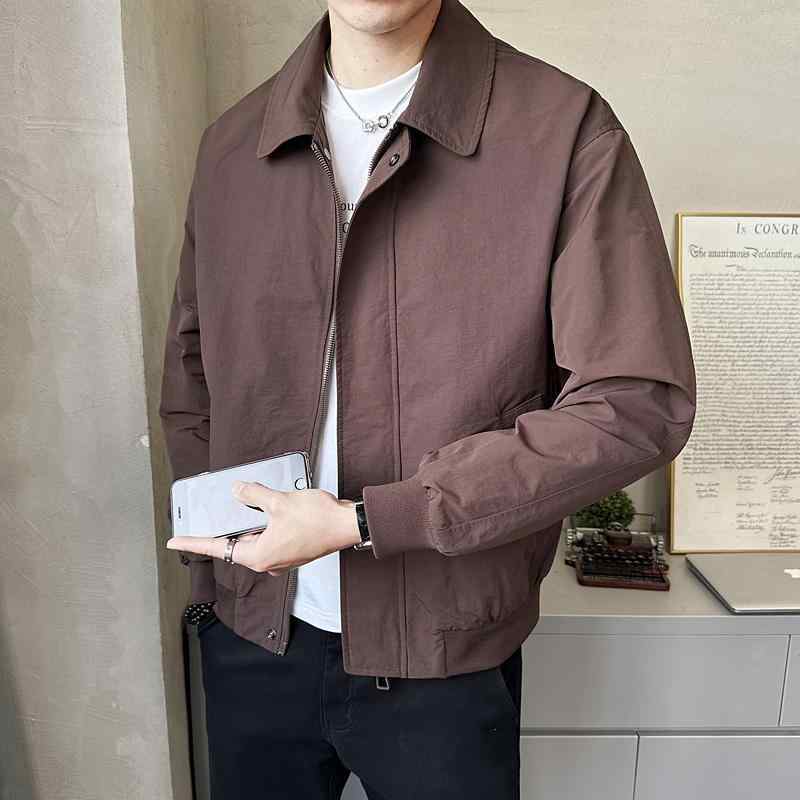 ジャケット 男性用 ブルゾン 春秋 アウター 襟付き 無地 ブラック カーキブラウン 綿 混紡 普段使い カジュアル