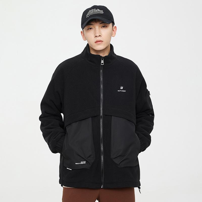 ジャケット メンズ 男性用 フリース 切り替え ブラック 黒 ゆったり 大きいサイズ 裏起毛 厚手 あったか 暖かい 防寒 カジュアル アウター ポリエステル 秋冬