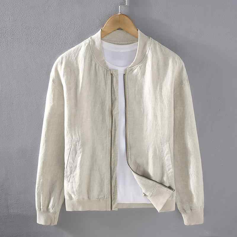 ジャケット メンズ 男性用 麻 リネン 長袖 薄手 ルーズフィット 杏色 グレー 紺色 快適 通気性