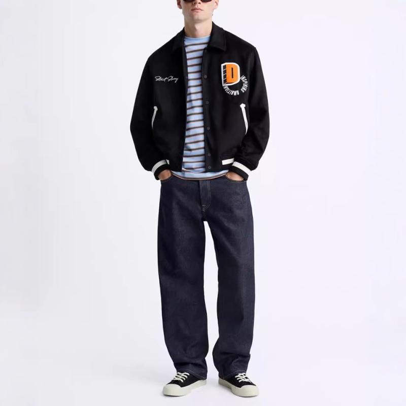 ジャケット 男性用 刺繍 スエード調 ブルゾン アウター 黒 ブラック 春秋