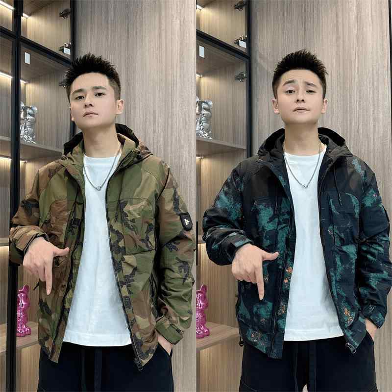 ジャケット メンズ 男性用 防風 ミリタリー 迷彩柄 フード付き ブルゾン ジャンパー アウター カジュアル ブラック グリーン