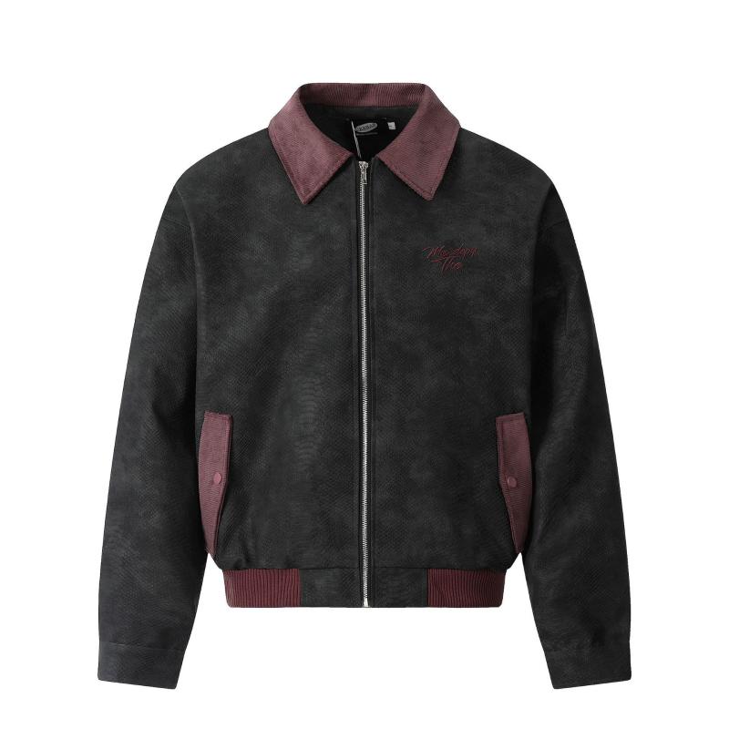 ジャケット 男性用 PUレザー ブルゾン 春秋 合皮 アウター 焦げ茶色/黒