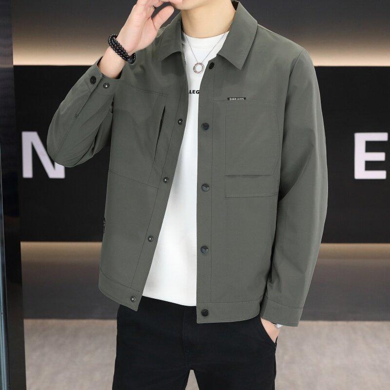 ジャケット 男性用 ブルゾン 春秋 若者 無地 ポリエステル 混紡 翻 Collar アウター 長袖 ブラック ブルー キャメル