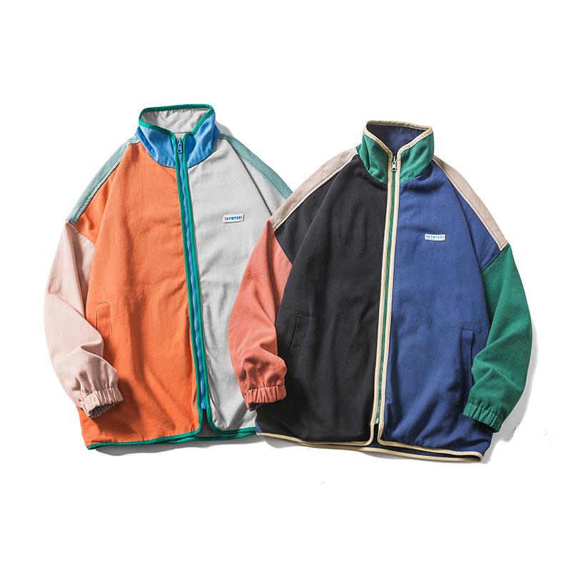 ジャケット 男性用 ブルゾン 配色 切り替え 立襟 コットン 長袖 伸縮性 ポケット 普段使い カジュアル 紺色