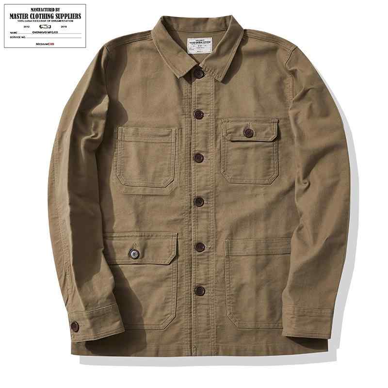 ジャケット 男性用 ワークジャケット レトロ コットン 無地 カーキ ネイビー 深青 アーミーグリーン 秋(x5)