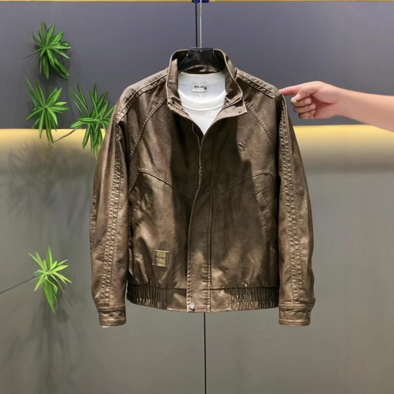 ジャケット メンズ PUレザー レザージャケット スタンドカラー ブルゾン ゆったり 黒 ブラック系 春秋 防風