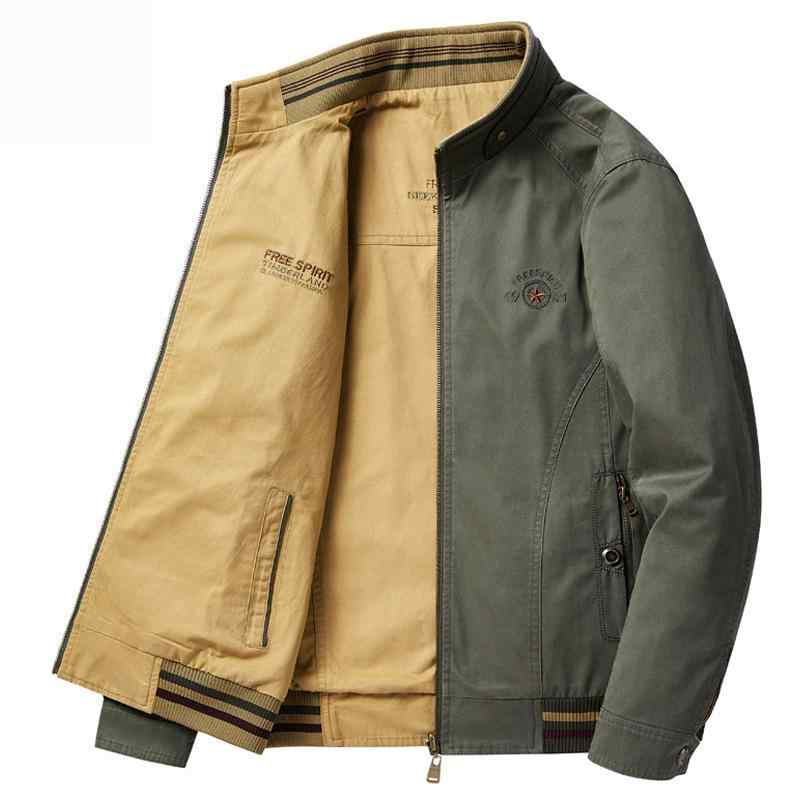 ジャケット メンズ 男性用 ブルゾン スタンドカラー コットン 綿 厚手 アウター リブ カジュアル ミリタリー カーキ ベージュ ホワイト ブラック 秋(4)