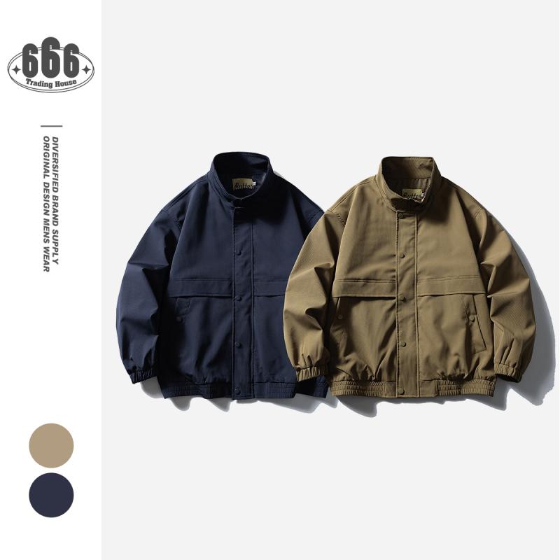 ジャケット 男性用 ブルゾン アウター カジュアル 立襟 無地 紺色 茶色 ポリエステル