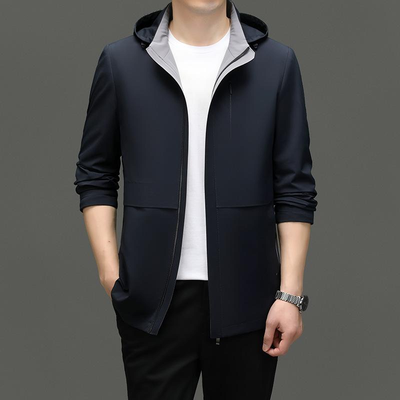 ジャケット メンズ 男性用 取り外し可能 フード付き 無地 薄手 春秋 アウター ジャンパー ブルゾン 紳士服 普段使い カジュアル ネイビー ブルーグレー
