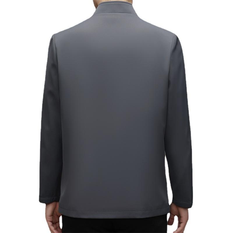 ジャケット メンズ 男性用 チャイナ風 刺繍 立襟 ルーズフィット 普段使い シニア 春秋 レッド グレー ネイビー