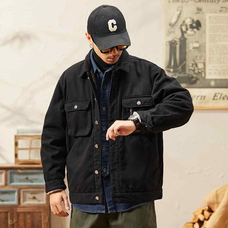 ジャケット 男性用 デニムジャケット 裏ボア 防寒 厚手 コットン Gジャン ブルゾン アウター 秋冬 ブラ..