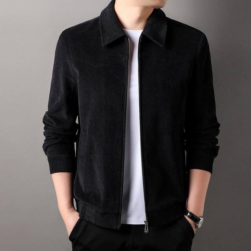 ジャケット メンズ 男性用 コーデュロイ 長袖 トップス 襟付き 無地 春秋 カジュアル スタイル ミドルエイジ 普段使い ダークブラウン ブラック