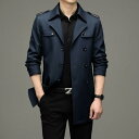 ジャケット メンズ 男性用 ミドル丈 ダブルブレスト トレンチコート風 スプリングコート ブルゾン ジャンパー アウター トップス 耐摩耗 紳士 ビジネス カジ...