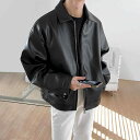レザージャケット メンズ 男性用 PUレザー 春秋 ブルゾン 襟付き ジップアップ カジュアル ブラック スプリングコート