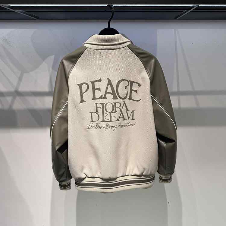 ジャケット 男性用 アウター 春物 コットン 通気性 耐摩耗性 切り替え 刺繍 ミリタリー ベージュ系