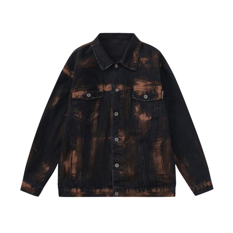 ジャケット 男性用 デニム ブルゾン 長袖 秋物 黒 無地 ルーズフィット ゆったり